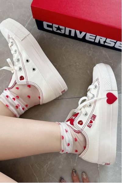 Converse All Star 奶油愛心帆布鞋