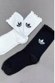 Adidas 荷葉邊 中筒襪 黑/白(一組)