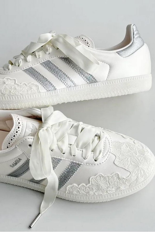 Adidas Samba OG 蕾絲 珠光白灰