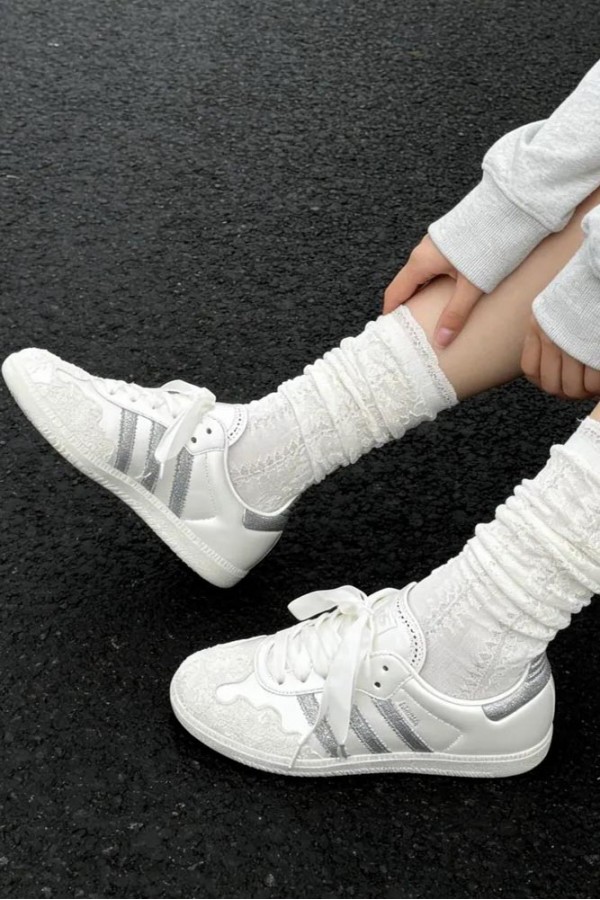 Adidas Samba OG 蕾絲 珠光白灰