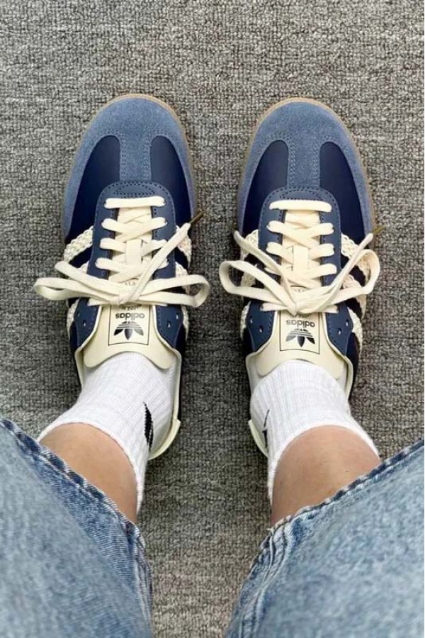 Adidas Samba 編織 穆勒拖鞋 深藍白