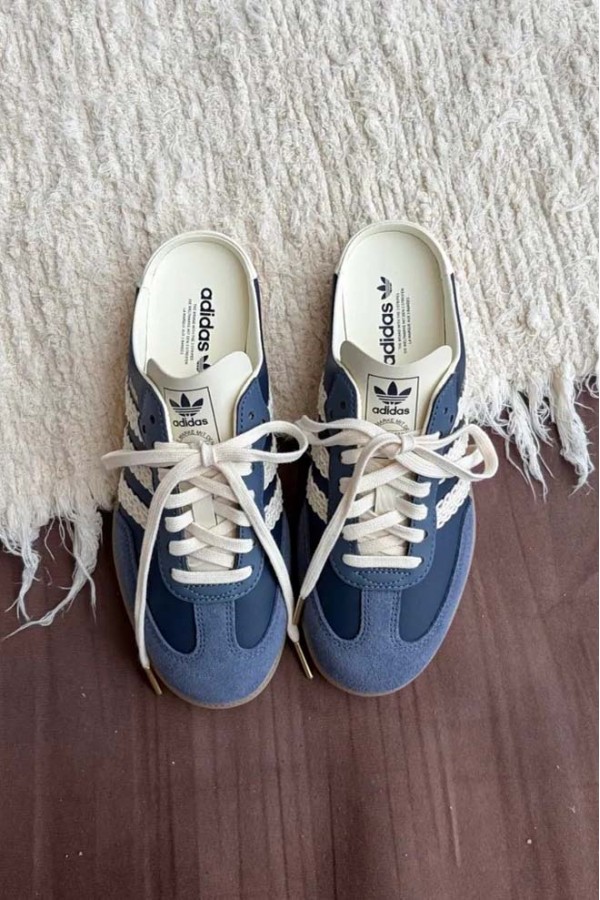 Adidas Samba 編織 穆勒拖鞋 深藍白