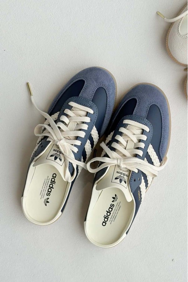 Adidas Samba 編織 穆勒拖鞋 深藍白