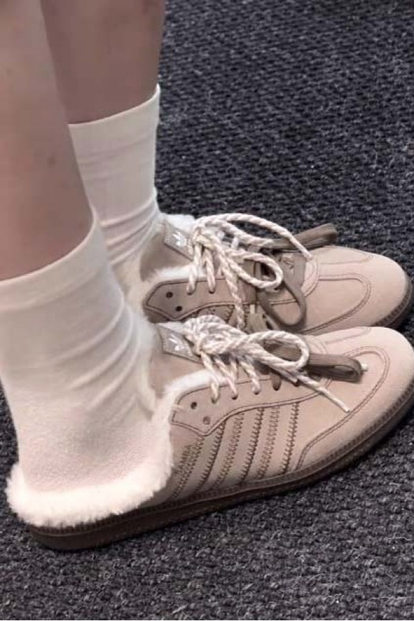 Adidas Samba OG 毛絨 穆勒鞋 米白