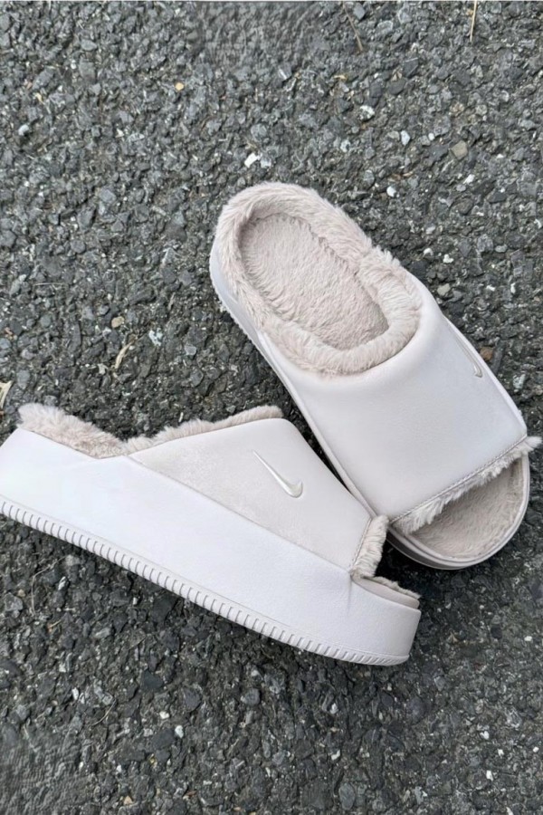 Nike Calm Elevation Fur 厚底 毛絨拖粉