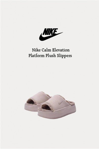 Nike Calm Elevation Fur 厚底 毛絨拖粉
