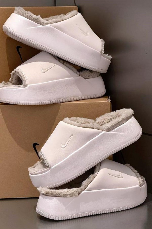 Nike Calm Elevation Fur 厚底 毛絨拖粉