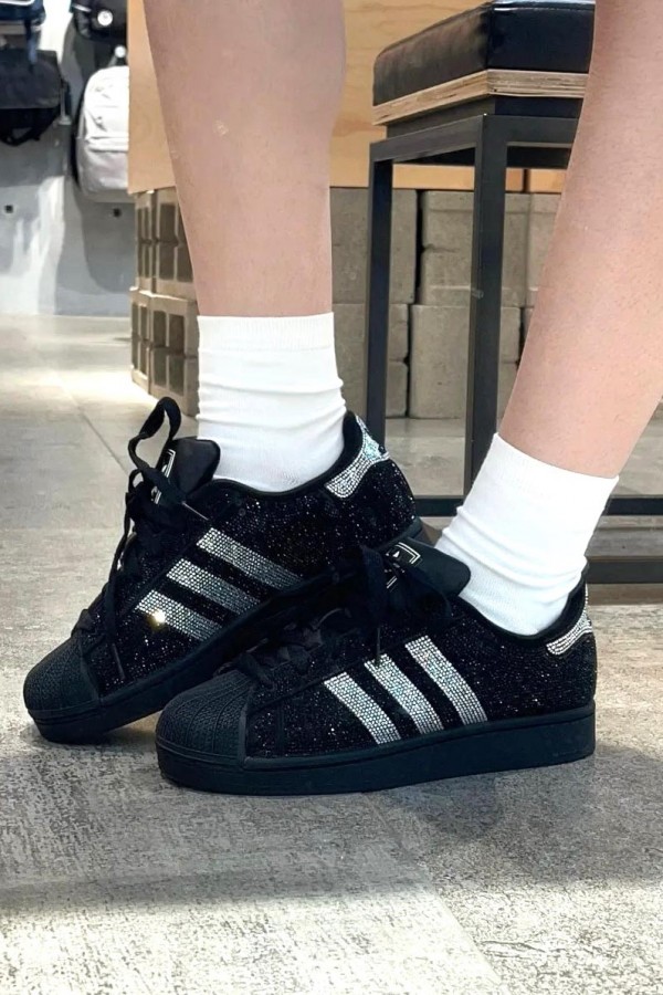 Adidas superstar II 水鑽 黑銀
