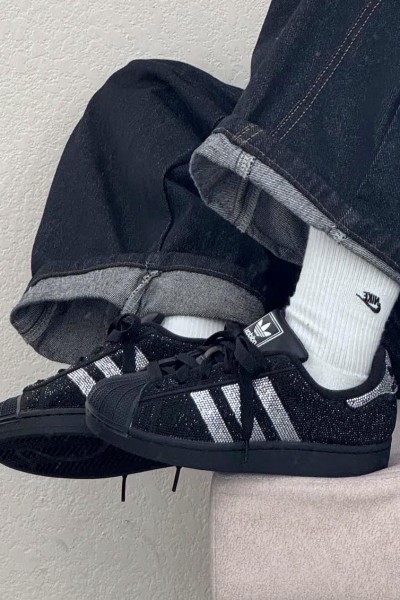 Adidas superstar II 水鑽 黑銀
