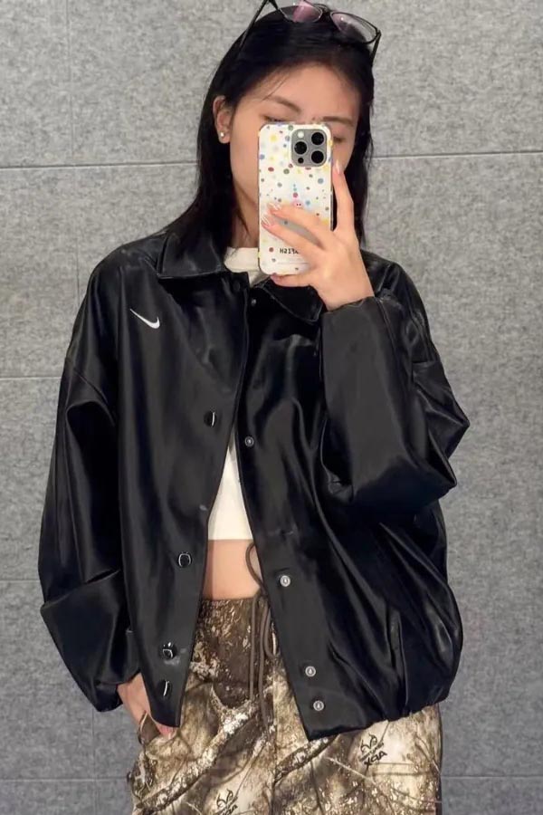 Nike Sportswear 豹紋領 皮外套