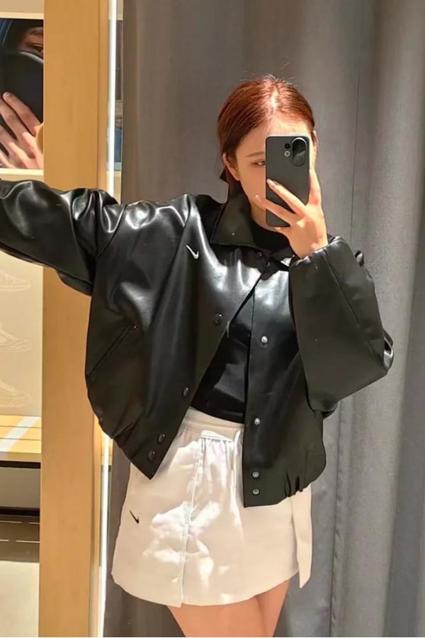 Nike Sportswear 豹紋領 皮外套