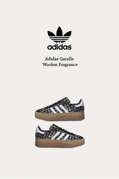 Adidas Gazelle 小香風毛呢 厚底 黑