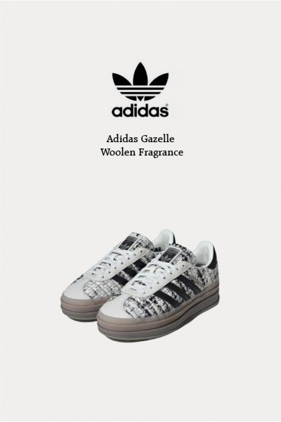 Adidas Gazelle 小香風毛呢 厚底 白