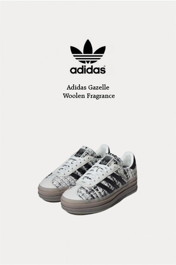 [限時優惠快速出貨] Adidas Gazelle 小香風毛呢 厚底 白