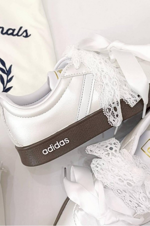 [訂製鞋] Adidas Neo VL Court 蝴蝶結 蕾絲白銀