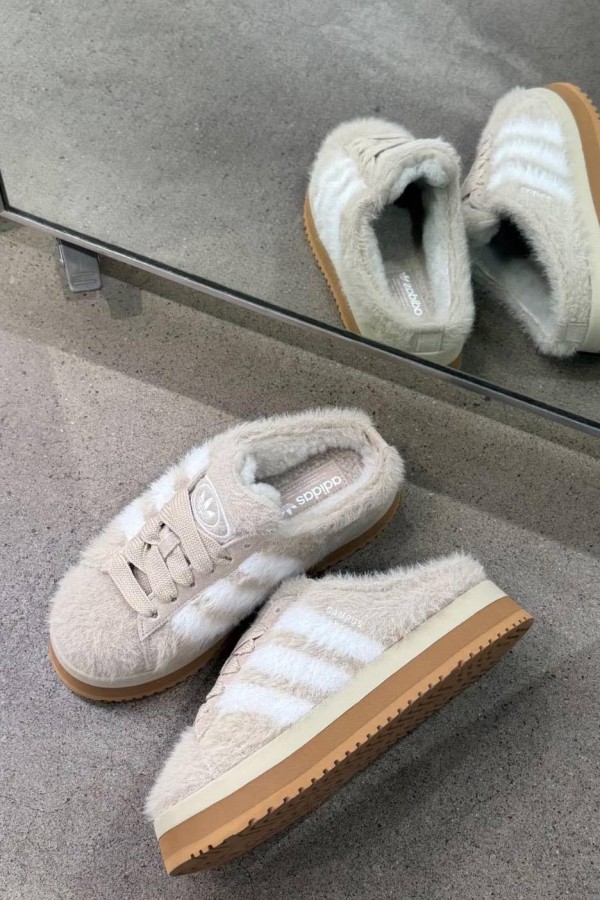 Adidas Campus 00S 毛茸茸 穆勒拖鞋 奶茶