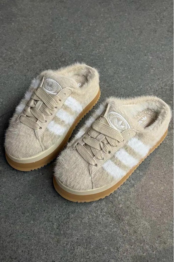 Adidas Campus 00S 毛茸茸 穆勒拖鞋 奶茶