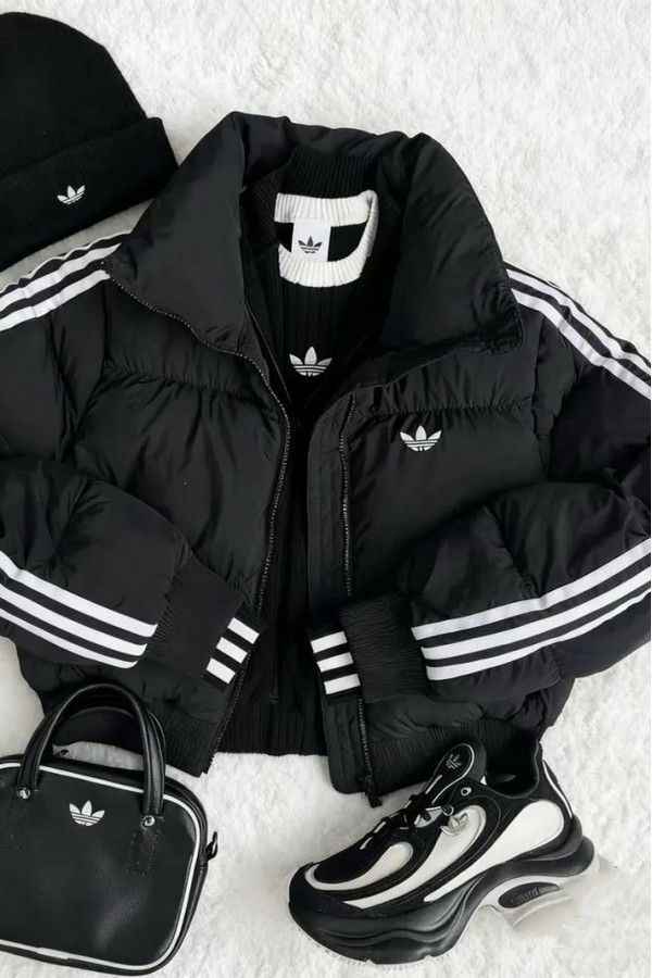 Adidas Originals Cropped 三線 羽絨外套 黑