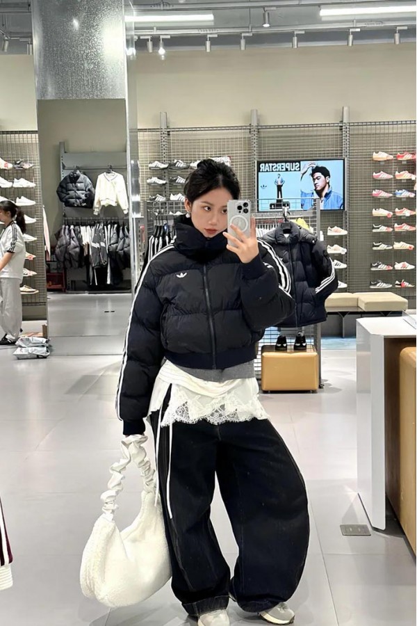 Adidas Originals Cropped 三線 羽絨外套 黑