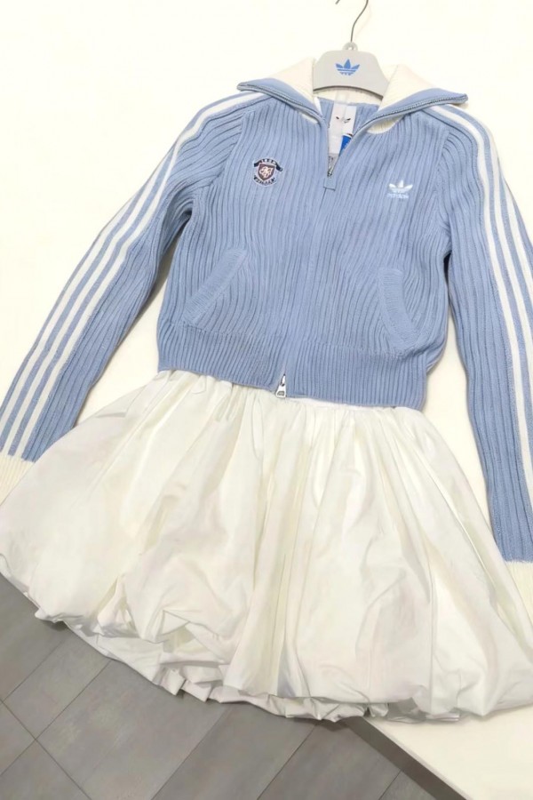 Adidas Originals 針織 雙拉鍊外套 奶油藍