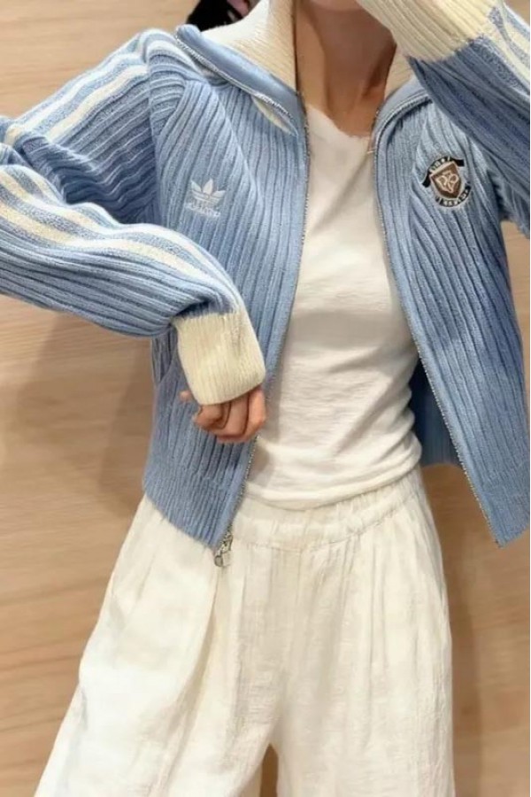Adidas Originals 針織 雙拉鍊外套 奶油藍
