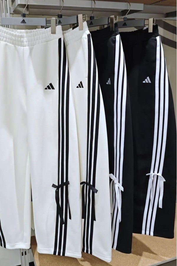 Adidas Originals 條紋 蝴蝶結 寬褲 白