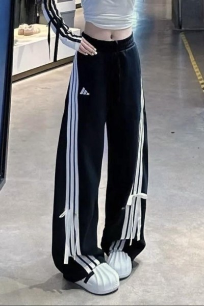 Adidas Originals 條紋 蝴蝶結 寬褲 黑