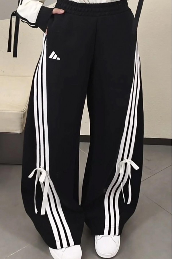 Adidas Originals 條紋 蝴蝶結 寬褲 白