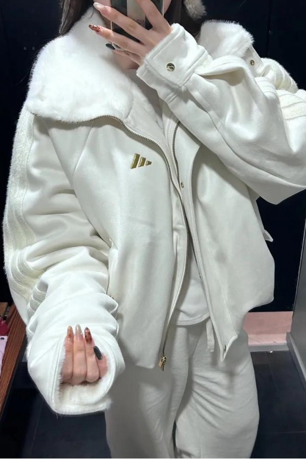 Adidas Originals CNY 雙拉鍊 毛絨 外套 白