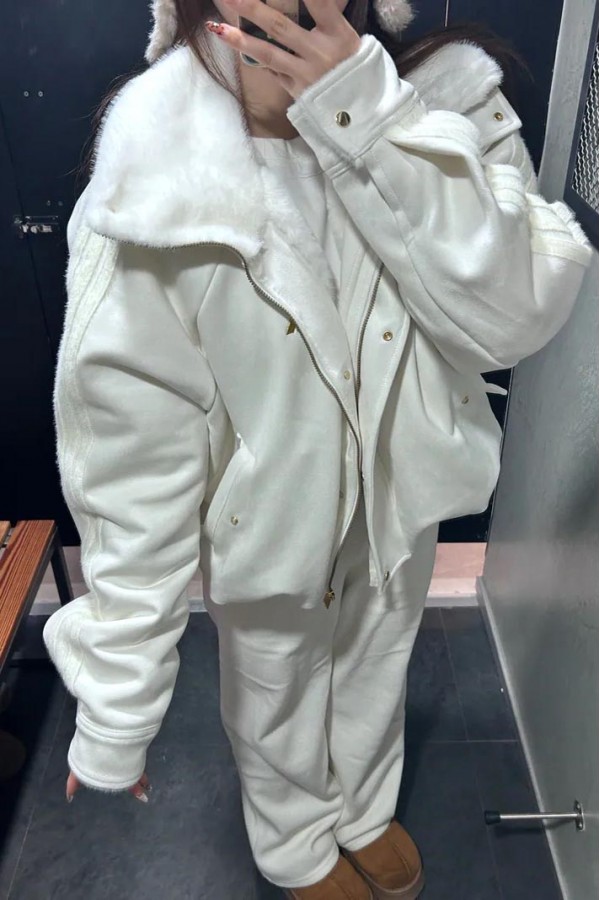 Adidas Originals CNY 雙拉鍊 毛絨 外套 白