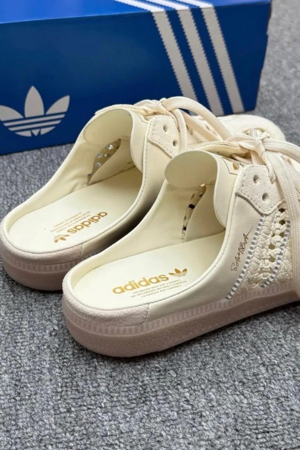 Adidas Samba 編織 穆勒拖鞋 米白