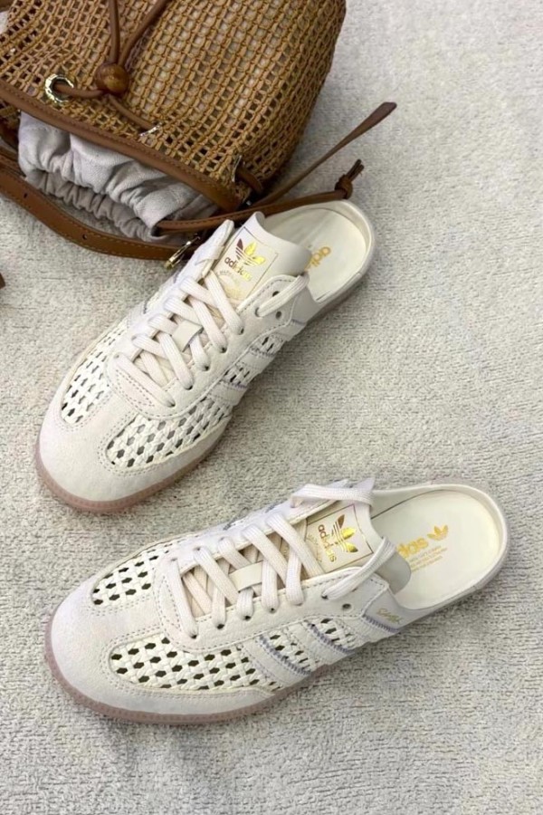 Adidas Samba 編織 穆勒拖鞋 米白