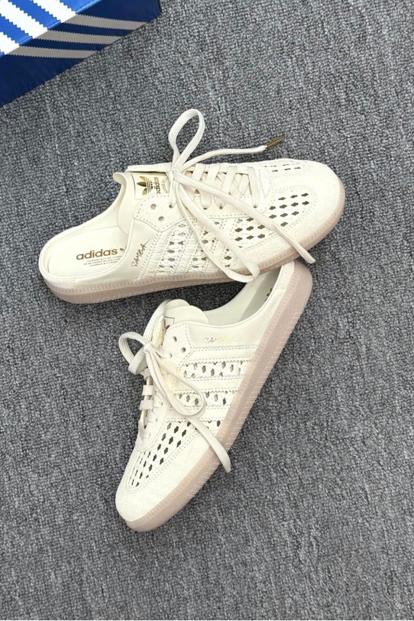 Adidas Samba 編織 穆勒拖鞋 米白