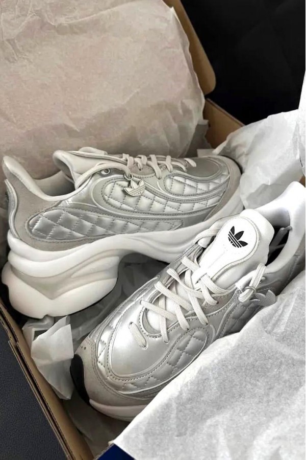 Adidas Ozvenuz 菱格紋 銀白 老爹鞋