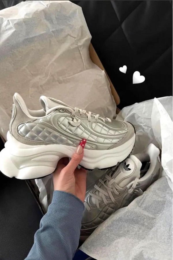 Adidas Ozvenuz 菱格紋 銀白 老爹鞋