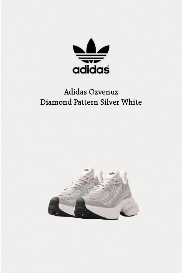 Adidas Ozvenuz 菱格紋 銀白 老爹鞋