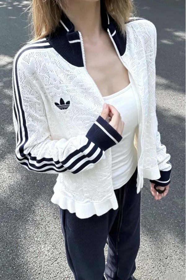 Adidas Originals 荷葉邊 提花紋 針織外套 (2色)