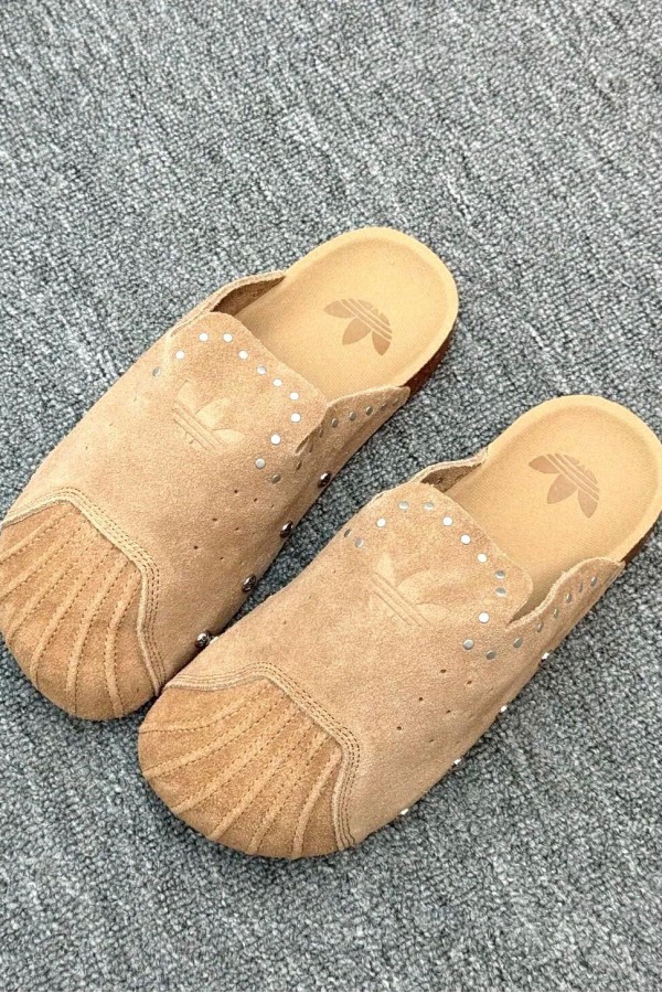 Adidas Adimule Superstar 鉚釘 穆勒拖鞋 棕色  
