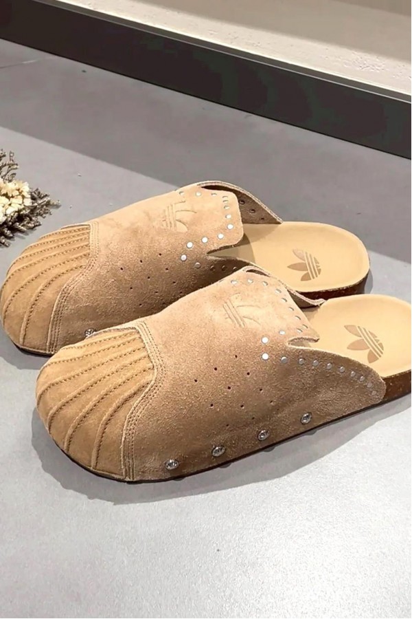 Adidas Adimule Superstar 鉚釘 穆勒拖鞋 棕色  