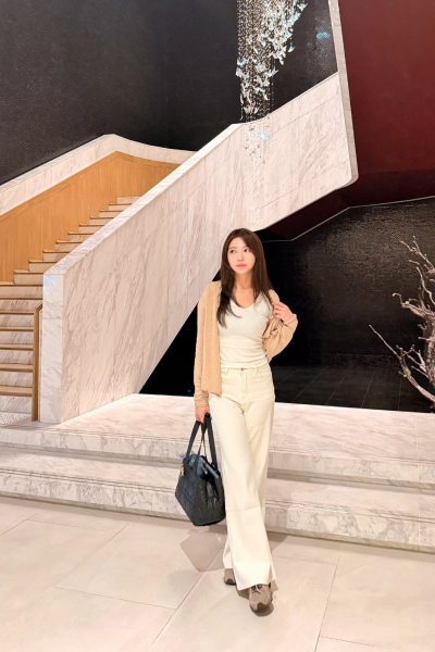 法式奶油顯瘦長褲